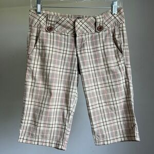 Vintage 90s Y2K Low‎ Waisted Rise Long Bermuda Shorts Capris Grunge Academia